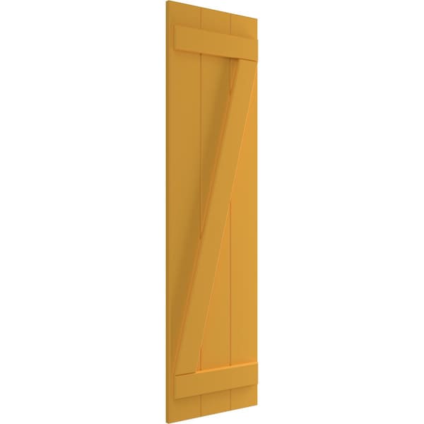 True Fit PVC, Three Board Joined Board-n-Batten Shutters W/Z-Bar, Turmeric , 16 1/8W X 51H